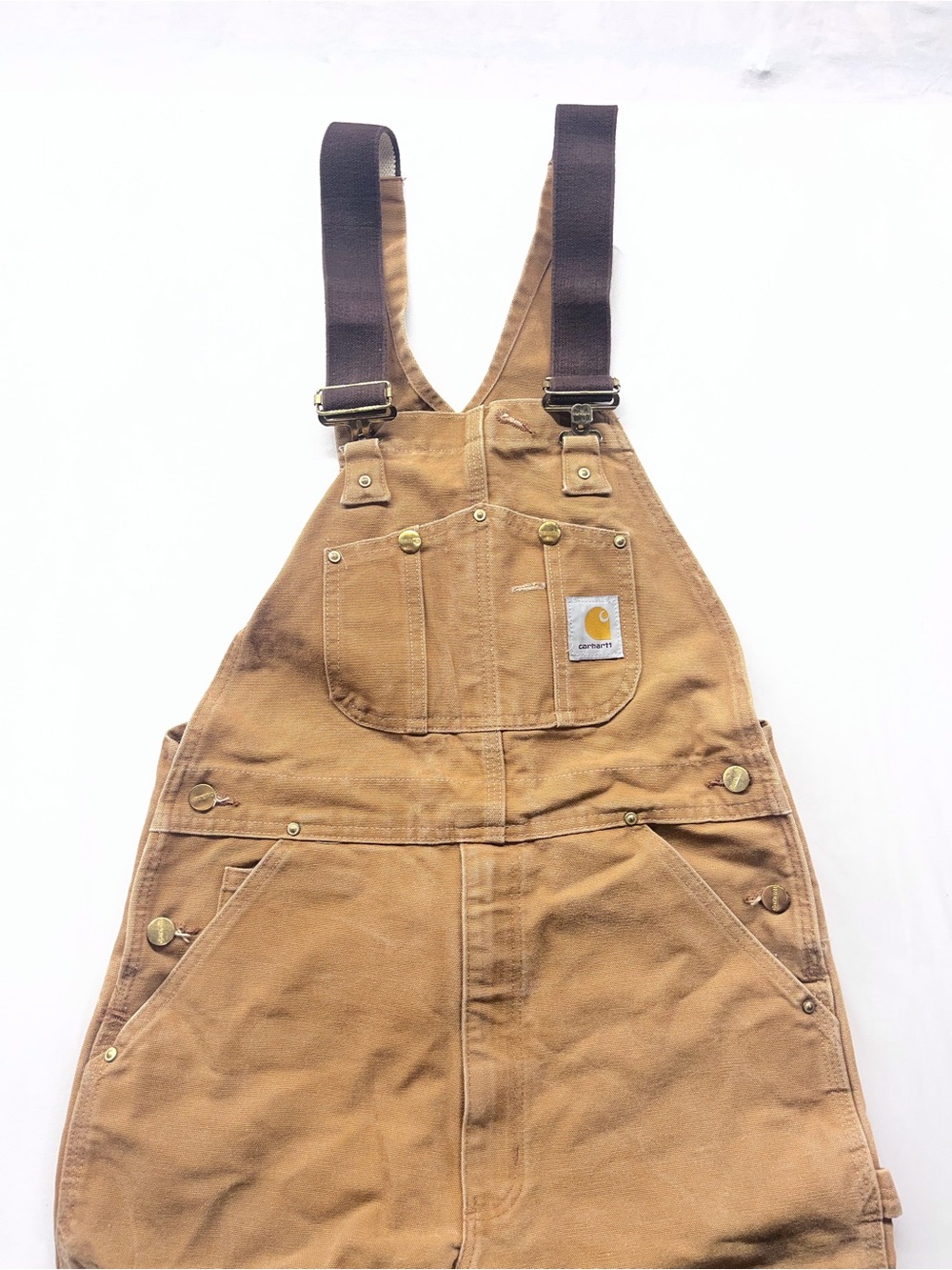 Carhartt R01 BRN 32x30 Brown Duck Canvas Double Knee Bib Overalls Workwear